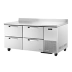 image of True TWT-67D-4-HC~SPEC3 67" 2-Section Worktop Refrigerator w/ 4 Drawers, Stainless Steel