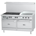 image of Garland US Range U60-6G24RR 60" Gas Restaurant Range w/ (6) Open Burners, 24" Griddle, (2) Standard Ovens, 304.000 BTU
