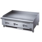 image of Dukers Appliance Co DCGMA36 36" Countertop Manual Gas Griddle, 1" Steel Plate, 90.000 BTU