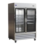 image of Valpro VP2RG-HC 54" Two Section Reach-In Refrigerator w/ 2 Glass Doors, Bottom Mount, Stainless Steel, 49 cu. ft. 