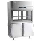 image of Victory DRSA-2D-S1-PT-HD-HC 52" Two Section Pass-Thru Refrigerator, 4 Glass Sliding & 4 Solid Hinged Half Doors, Aluminum Interior, 48.5 cu ft