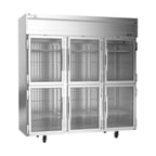 image of Victory VERSA-3D-HG-HC 78" Three Section Reach-In Refrigerator w/ 6 Glass Half Doors, Aluminum Interior, 71.5 cu. ft.