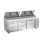 image of Victory VPPD93HC-4 93" Three Section Refrigerated Pizza Prep Table w/ 1 Door & 4 Drawers