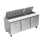 image of Victory VSP72HC-18 72" Three Section Sandwich / Salad Prep Table w/ 3 Doors, 18 Pans