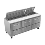 image of Victory VSPD72HC-18-6 72" Three Section Sandwich / Salad Prep Table w/ 6 Drawers, 18 Pans