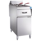 image of Vulcan 1ER50A Full Pot Floor Model Electric Fryer w/ 50-lb., Twin Baskets, Analog Controls