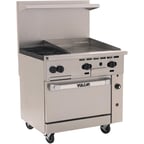 image of Vulcan 36S-2B24G 36" Gas Restaurant Range w/ (2) Open Burners, 24" Griddle Right, (1) Standard Oven, 135.000 BTU