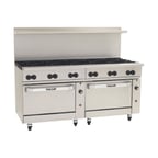 image of Vulcan 72SC-12B 72" Gas Restaurant Range w/ (12) Open Burners, (1) Standard Oven, (1) Convection Oven, 430.000 BTU