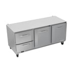 image of Victory VURD72HC-2 72" 3-Section Undercounter Refrigerator w/ 2 Solid Door & 2 Drawers