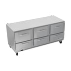 image of Victory VURD72HC-6 72" 3-Section Undercounter Refrigerator w/ 6 Drawers, 18 cu ft