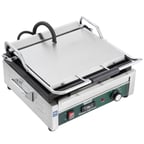 image of Waring WFG250T Single Cast Iron Sandwich Panini Grill w/ Timer, 14.5" x 11" Smooth Plates, 120V