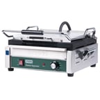 image of Waring WPG250 Single Cast Iron Sandwich Panini Grill w/ 14.5" x 11" Grooved Plates, 120V