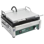 image of Waring WPG250B Single Cast Iron Sandwich Panini Grill w/ 14.5" x 11" Grooved Plates, 208V