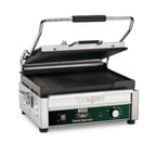 image of Waring WPG250T Single Cast Iron Panini Grill w/ Timer, 14.5" x 11" Grooved Plates, 120V