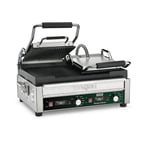 image of Waring WPG300T Double Cast Iron Panini Grill w/ Timer, 17" x 9.25" Grooved Plates, 240V