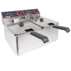 image of Winco EFT-32 32 lb. Twin Well Electric Countertop Fryer