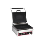 image of Winco EPG-1C 1 Single Cast Iron Panini Grill w/ 14" x 12" Grooved Plates, 120V
