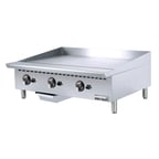 image of Winco NGGD-36M 36" Countertop Manual Gas Griddle, 3/4" Steel Plate, 90.000 BTU