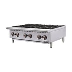 image of Winco NGHP-6 36" Countertop Gas Hotplate with (6) Burners, Infinite Controls, 150.000 BTU