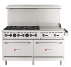 image of Wolf WX60F-6B24GN 60" Natural Gas Restaurant Range w/ (6) Open Burners, 24" Griddle Right, (2) Standard Ovens, 258.000 BTU