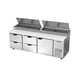 Beverage Air DPD93HC-4 93" Three Section Refrigerated Pizza Prep Table w/ 1 Door & 4 Drawers 2 image