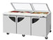 Turbo Air TST-72SD-N-GL 72" Three Section Sandwich / Salad Prep Table w/ 3 Doors, 18 Pans 1 image