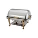 Winco 108A Vintage Series Full-Size Rectangular Chafer w/ 8 Qt. Capacity, Roll-Top Cover, Gold-Plated Handles 1 image
