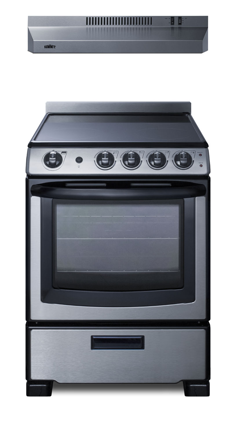 Summit REXH24RSS Electric Range & Convertible Hood Set