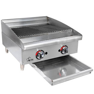 StarMax 6124RCBF Stainless steel 2.75-inch (70 mm) high tapered splash guard and large capacity water pan for easy cleanup,Chefs Deal's