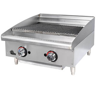 StarMax 6124RCBF will have cast iron burners which will produce 40,000 BTUs on natural gas or 35,000 BTUs on propane per burner, Chef's Deal'
