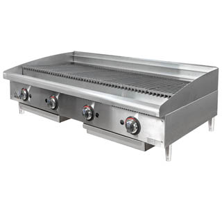 StarMax 6148RCBF will have cast iron burners which will produce 40,000 BTUs on natural gas or 35,000 BTUs on propane per burner, Chef's Deal'