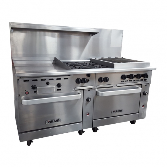 The Vulcan 72SS-24GT4B24CB Endurance Series Gas Restaurant Range 24 Griddle / 4 Open Burners / 24 Charbroiler, Chef's Deal