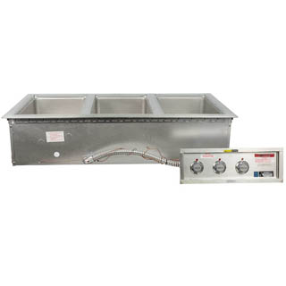 Wells MOD300 Series 12”x20” Three Well, Heavy Duty, Top Mount, Rectangular Drop-In Food Warmers, Chefs Deal's